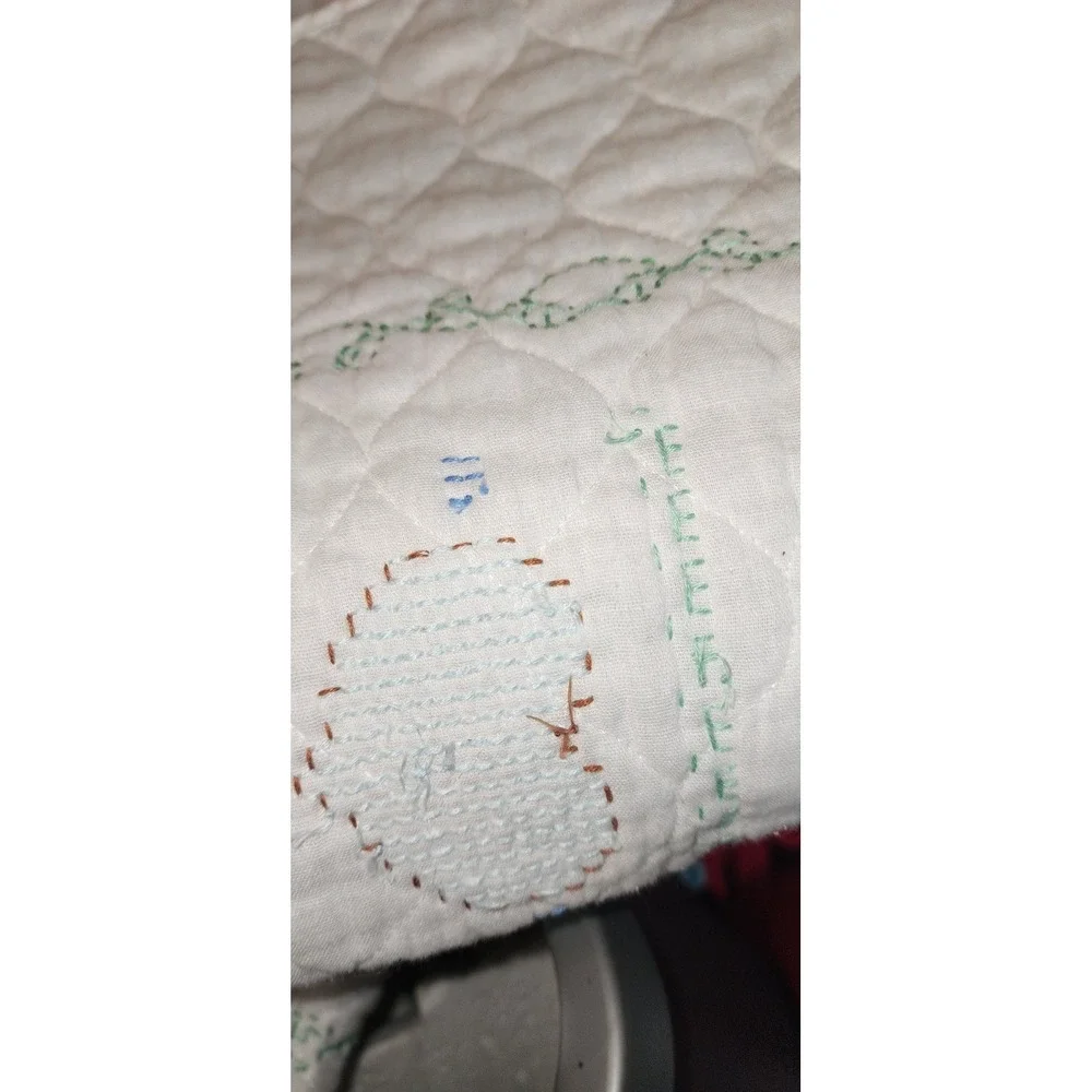 Bucilla Noah's Ark Crib Quilt Crosstitch Stamped Vintage Finished Baby Rainbow